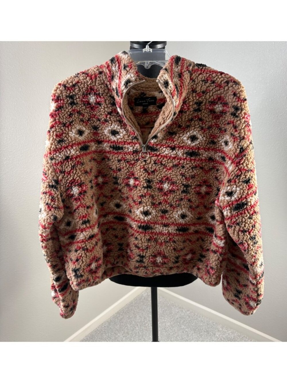 Love Tree Sherpa Pullover Womens Medium Aztec Teddy Bear Jacket Fuzzy Gorpcore
